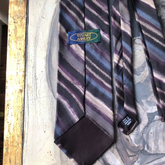 Stuart Ashley silk tie Grey, black, ivory, muted steel blue and plum, luxurious - Picture 6 of 15